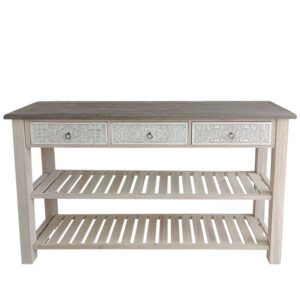 ΞΥΛΙΝΗ ΔΙΑΚΟΣΜΗΤΙΚΗ ΚΟΝΣΟΛΑ ΜΕ ΡΑΦΙΑ ΚΑΙ ΣΥΡΤΑΡΙΑ ΠΑΛΑΙΩΜΕΝΟ - 155x40x93cm 1/ΚΙΒ Κωδικός: 19-19917 ΜΧ :24142 50