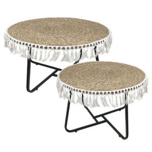 ΤΡΑΠΕΖΑΚΙΑ ΨΑΘΑΣ ΜΕ ΚΡΟΣΙΑ ΣΕΤ2 ΦΥΣΙΚΟ ΚΑΦΕ/ΕΚΡΟΥ ΣΤΡΟΓΓΥΛΑ & ΜΕΤΑΛ. ΠΟΔΙΑ - L:Φ70x44, S:Φ52x39cm 1/KIB Κωδικός: 19-26225 ΜΧ :2462 10